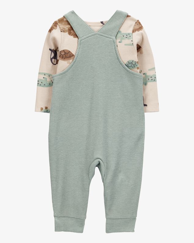 Product image 2 of Baby 2-Piece Long-Sleeve Tee & Waffle Knit Coverall Set - Green
