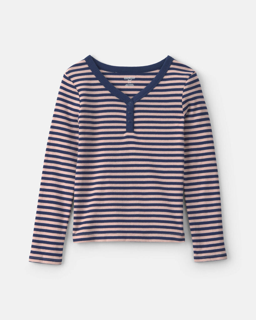 OshKosh B'gosh Girls Striped Long-Sleeve Rib Top 10 Pink/Navy Blue