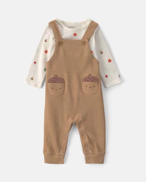 baby boy 2-piece thanksgiving thermal long-sleeve overall set - brown