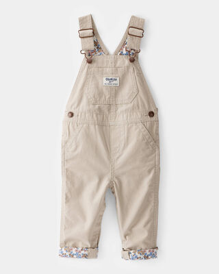 Product image 1 of Baby Lightweight Floral-Lined Canvas Overalls  - Khaki