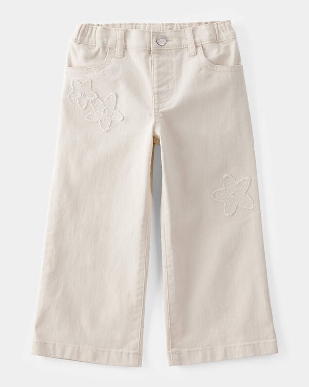Product image 1 of Toddler Embroidered Stretch Denim Wide Leg Jeans - Cream