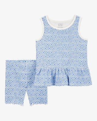 Product image 1 of Toddler 2-Piece Floral Tank & Bike Short Set - Blue