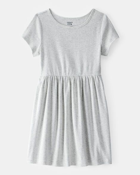 girls ribbed short-sleeve dress - grey