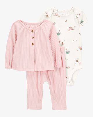 Product image 1 of Baby 3-Piece Barn Print Little Cardigan Set - Pink/White