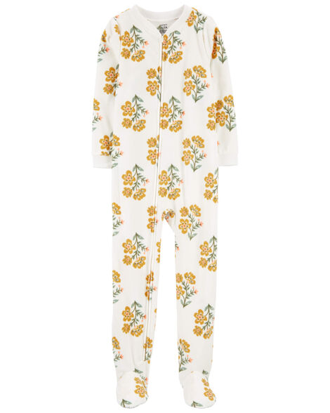 1-Piece Floral Fleece Footie Pajamas