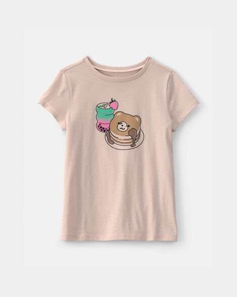 girls pancakes & boba graphic tee - brown
