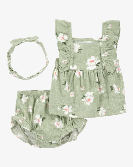  Product image 1 of Baby 3-Piece Floral Gauze Outfit Set - Green