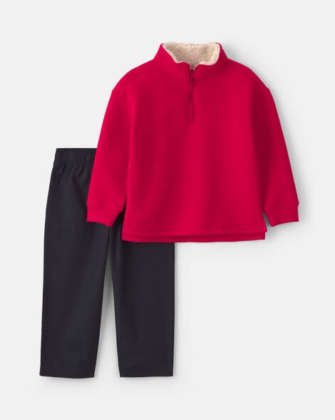 toddler boy 2-piece fleece pullover & pant set - red/grey