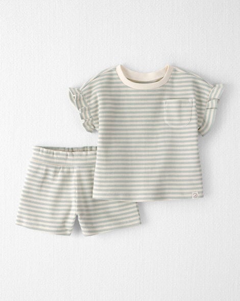Baby Girl 2-Piece Organic Cotton Waffle Knit Top & Short Set in Stripes