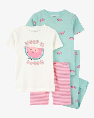 Product image 1 of Toddler 4-Piece Watermelon Print 100% Snug Fit Cotton Pajamas - Green/Pink