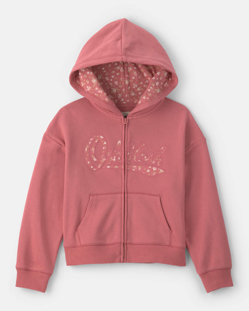 OshKosh B'gosh Girls Floral OshKosh Logo Fleece Zip-Up Hoodie 10 Pink