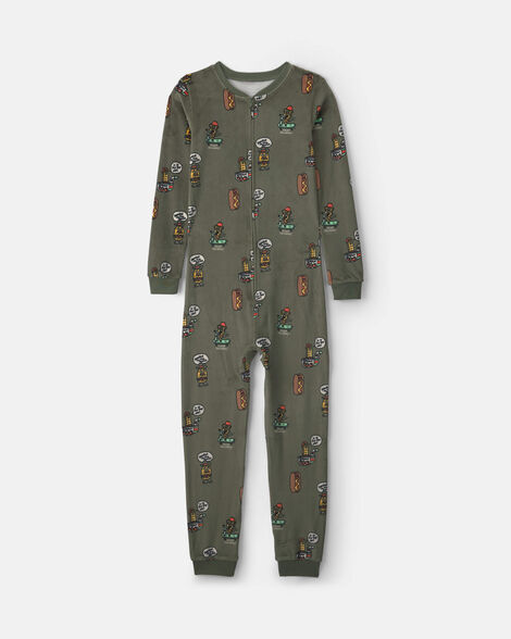boys 1-piece silly food dreamplush snug fit pajama - olive green
