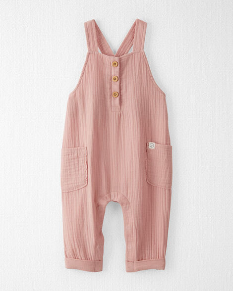Baby Organic Cotton Gauze Overalls in Pink