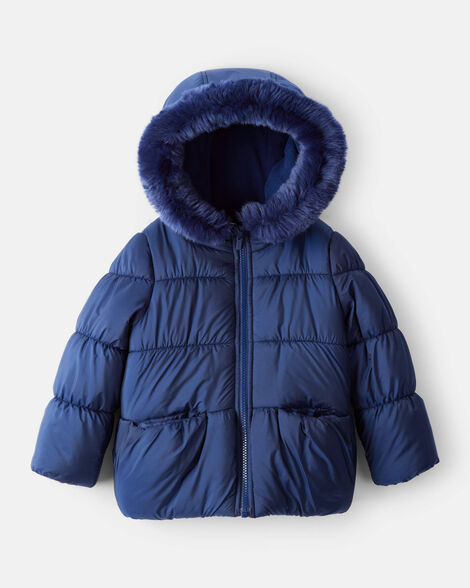 toddler girl hooded puffer jacket - navy