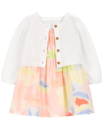 Baby 2-Piece Smocked Dress & Cardigan Set