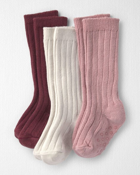 Baby Girl 3-Pack No-Slip Knee-High Socks Made with Organic Cotton