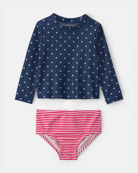 baby girl 2-piece american flag rashguard swimsuit set - red/white/blue