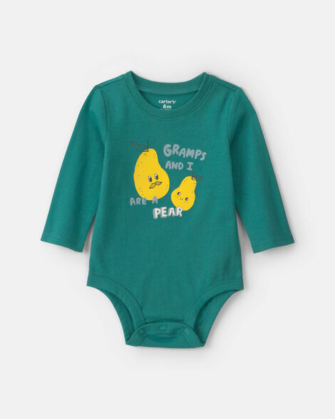 baby boy 'gramps and i are a pear' long-sleeve graphic bodysuit - green