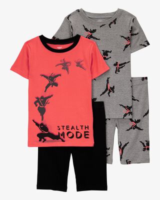 Product image 1 of Kid Ninja Print Snug Fit Cotton 4-Piece Pajamas