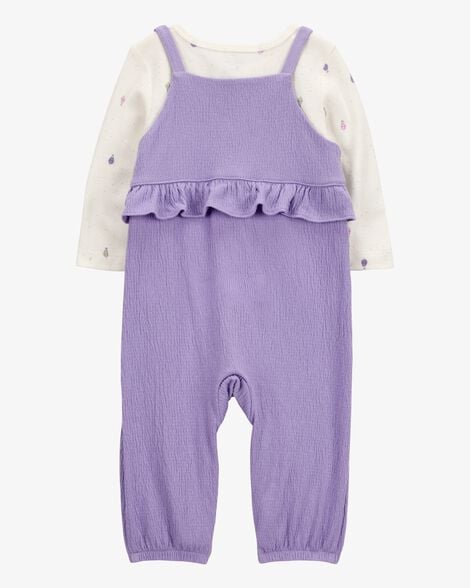 Product image 2 of Baby 2-Piece Long-Sleeve Tee & Coverall Set - Purple