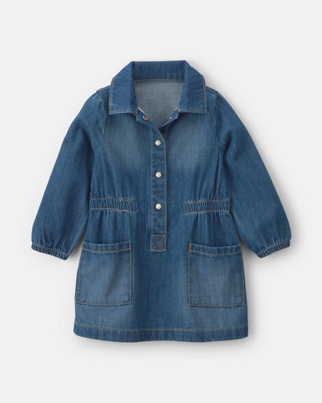 Baby Girl Denim Long-Sleeve Dress - Medium Wash
