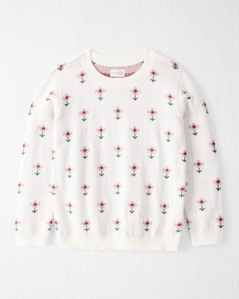 Girls Organic Cotton Sweater Knit in Wildflower Maze Print