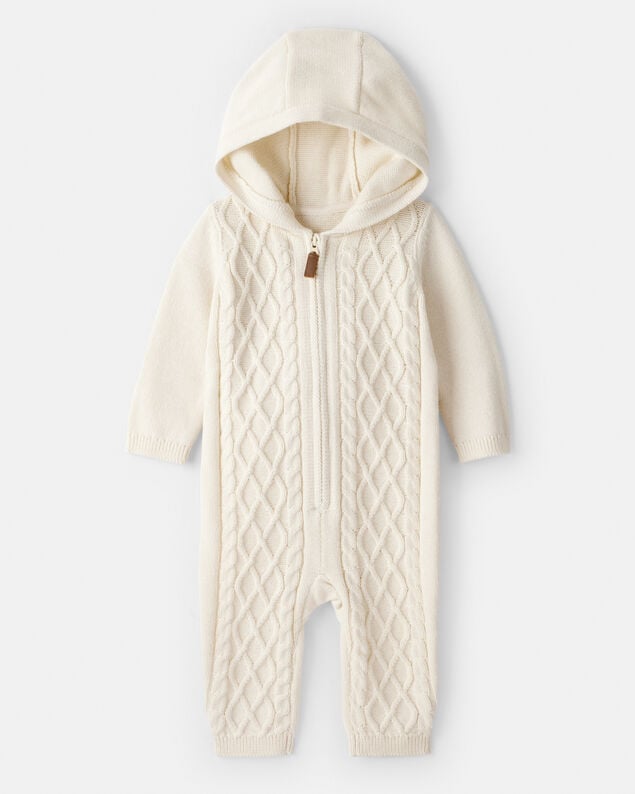 Product image 1 of Baby Boy Long-Sleeve Cableknit Jumpsuit - Cream