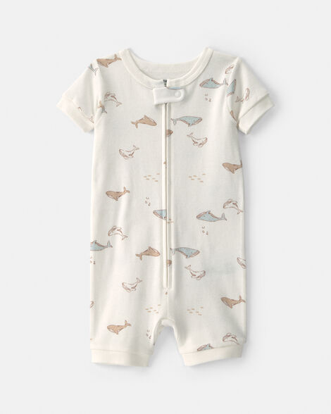 baby whale 100% cotton 1-piece romper pajama - ivory