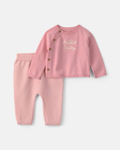baby girl 2-piece 'hello baby' long-sleeve top & pant set - pink
