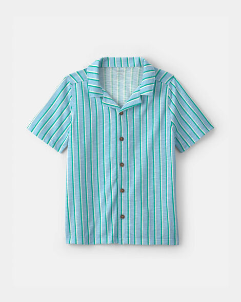 boys striped short-sleeve button-down shirt - blue