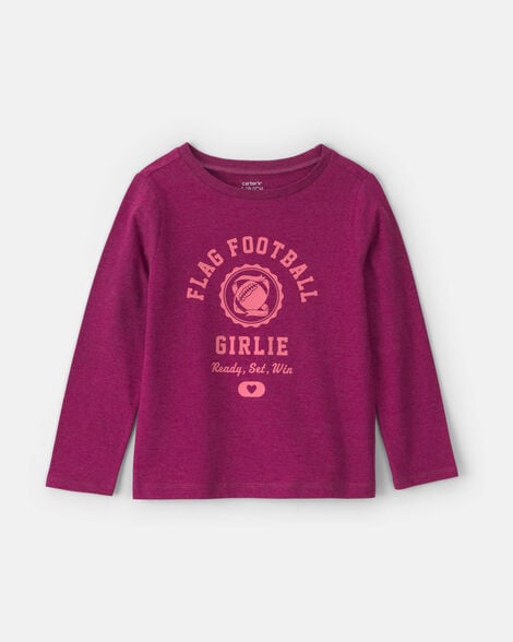 girls 'flag football girlie' long-sleeve graphic tee - burgundy