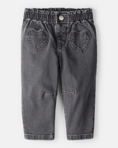 baby girl heart pocket barrel jeans - black