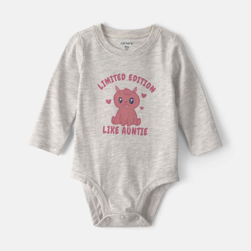 Baby Girl 'Limited Edition Like Auntie' Long-Sleeve Graphic Bodysuit - Heather Grey
