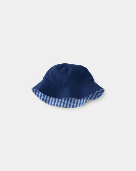 toddler boy reversible stripe bucket swim hat - blue