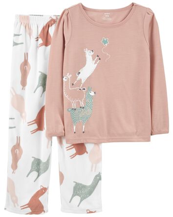 Kid 2-Piece Llama Loose Fit Poly & Fleece PJs, 