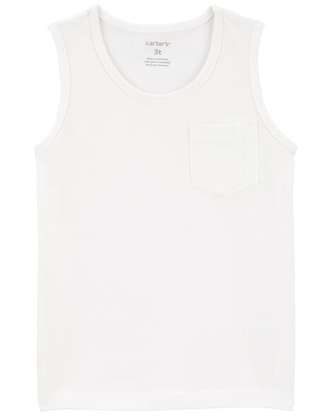 toddler boy pocket tank - white