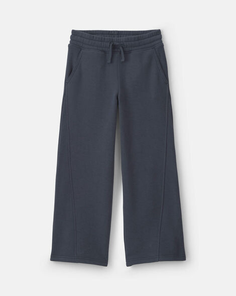 girls fleece wide-leg active pants - navy blue