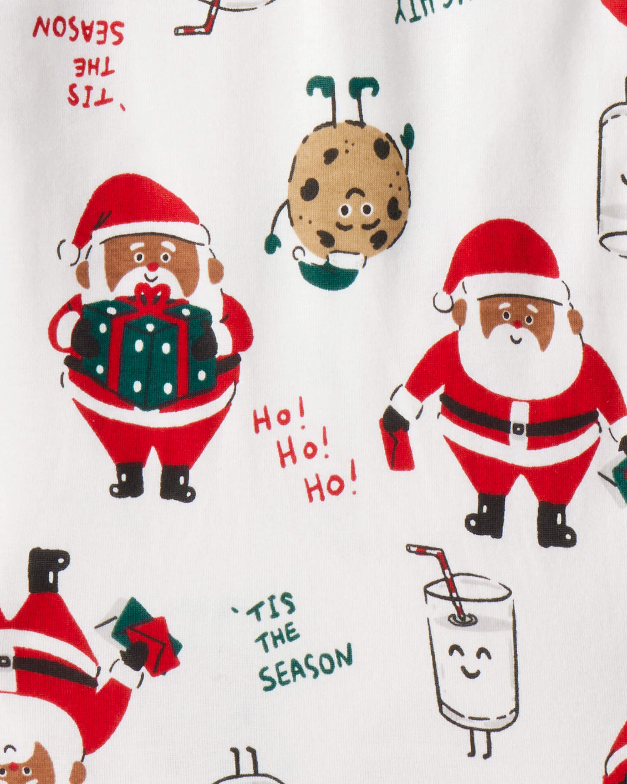 Kid Brown Santa Milk & Cookies 100% Cotton Long-Sleeve Snug Fit 2-Piece Pajamas - White