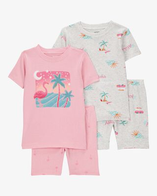 Product image 1 of Toddler Flamingo Print Snug Fit Cotton 4-Piece Pajamas
