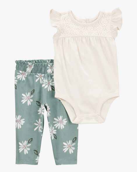  Product image 1 of Baby Girl 2-Piece Floral Short-Sleeve Bodysuit Pant Set