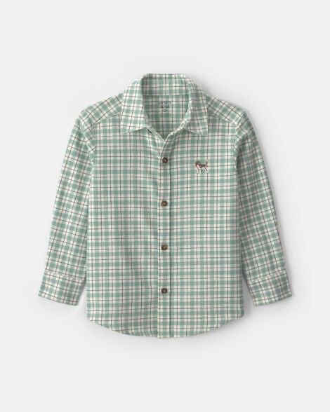 toddler boy plaid flannel button-down shirt - green/white