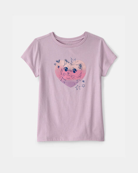 girls cat heart graphic tee - purple