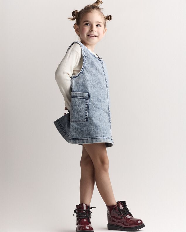 Product image 1 of Toddler Girl Otter Pocket Denim Jumper in Avenue Wash - Blue