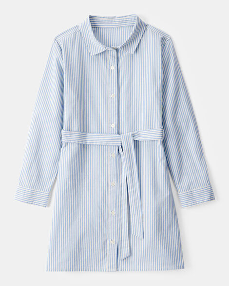Button Down Striped Shirt Dress Long Sleeve Kid Striped Button