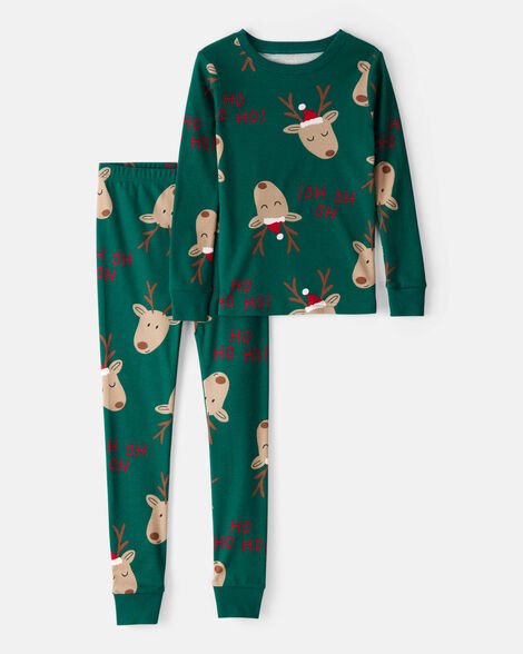kid reindeer 100% cotton snug fit 2-piece pajamas - green