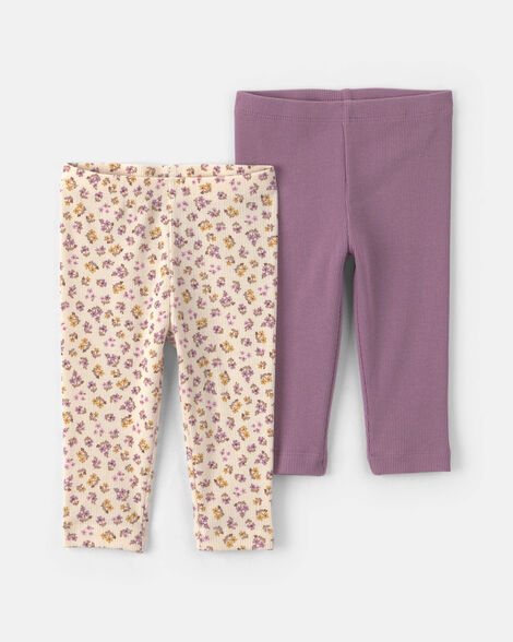 baby girl 2-pack floral pull-on pants - purple