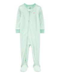 Toddler Striped Snug Fit Cotton Footie 1-Piece Pajamas - Green