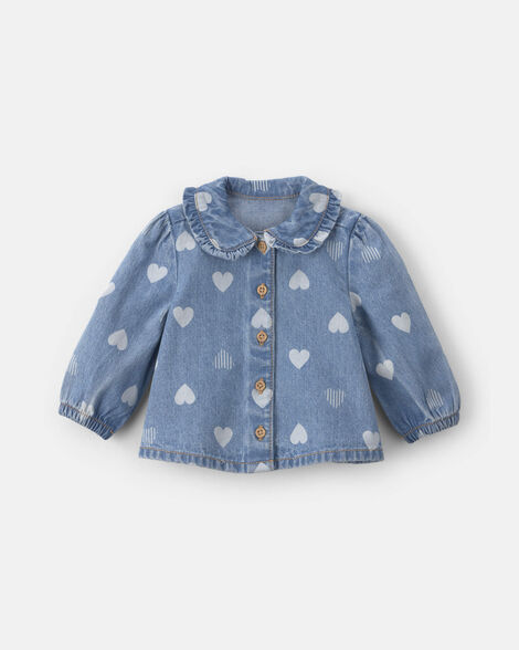 Baby Girl Heart Valentine's Day Long-Sleeve Top - Light Wash