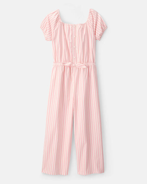 girls striped jumpsuit - pink/ivory