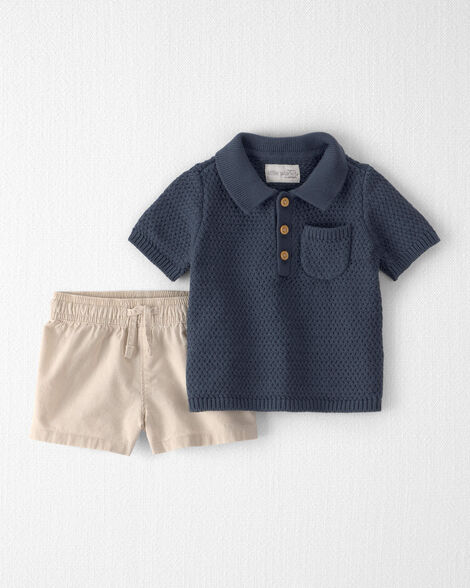 Baby Boy 2-Piece Organic Cotton Sweater Knit Top & Short Set